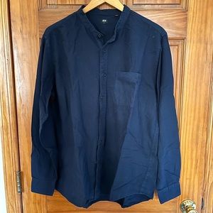Uniqlo Navy Stand Collar Button Down